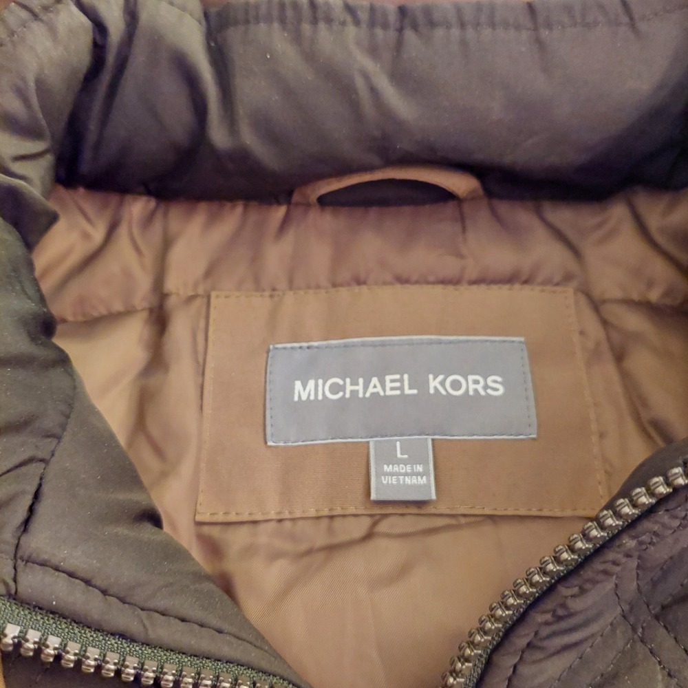 Michael Kors Men's Heavyweight Hooded Bib Snorkel Parka Coat Beige Sz Large $375 - Picture 11 of 16